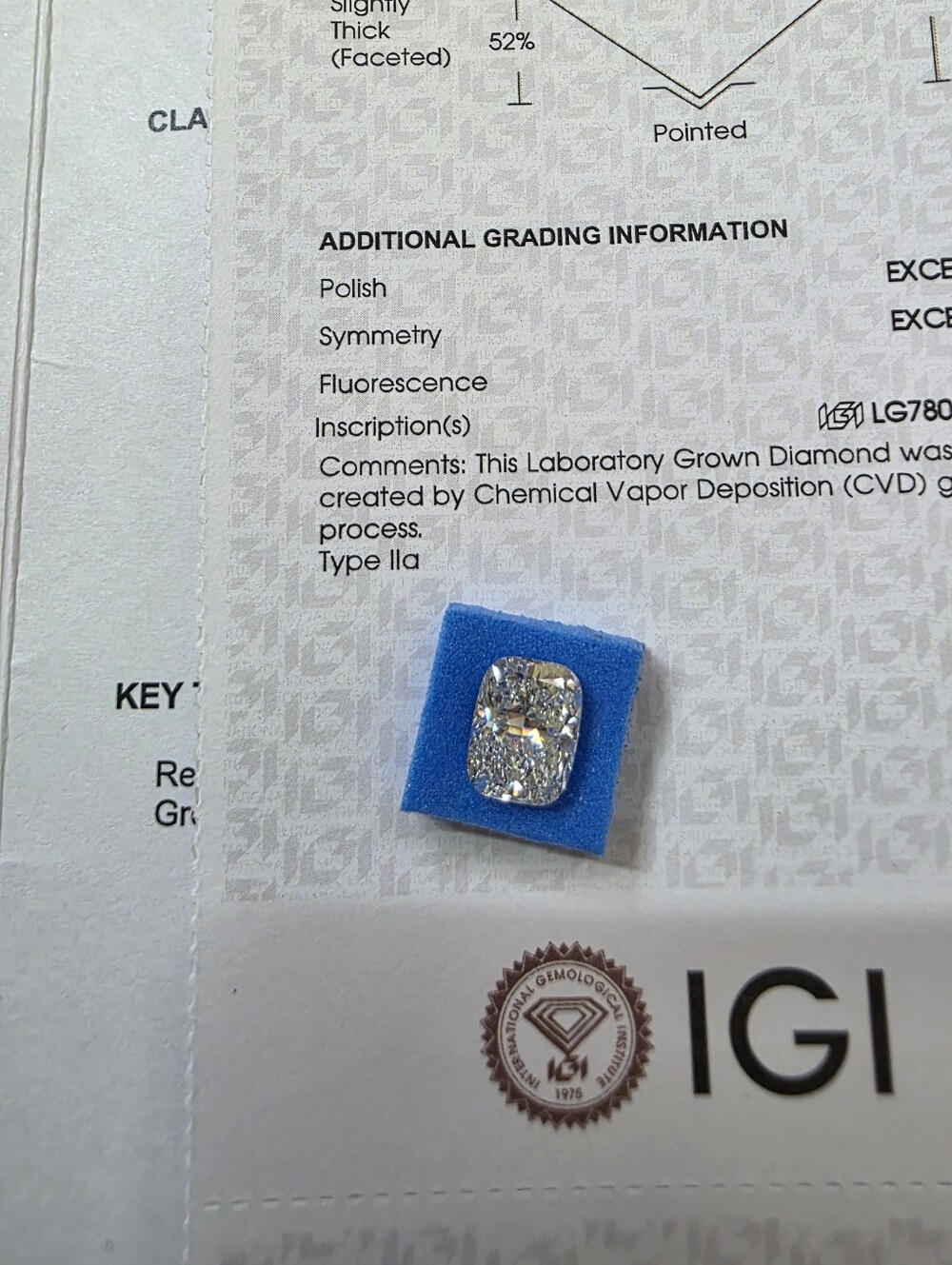 Certified Cushion Cut Laboratory Grown Diamond - 3.06 ct